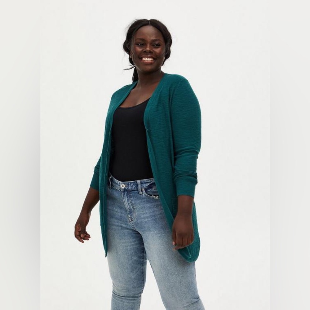 Torrid Teal Slub Boyfriend Cardigan Button-Front Sweater